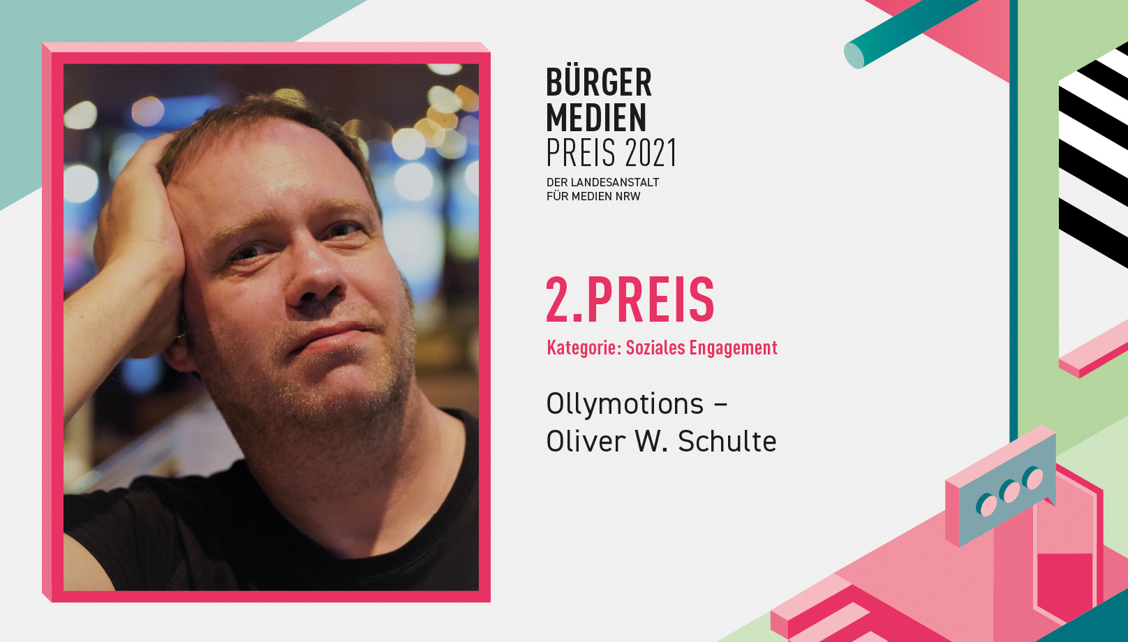 Die Videoproduktion "Bielefeld zeigt Flagge" von Oliver W. Schulte wurde von der Landesanstalt für Medien mit dem Bürgermedienpreis ausgezeichnet